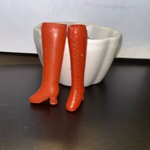 Vintage Barbie 1960s Mod Era Gogo Faux Lace‎ Up Red Boots Plastic Hong Kong